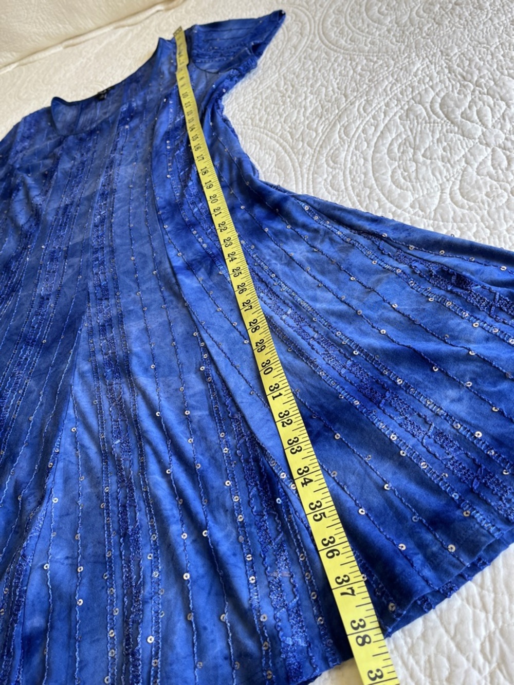Sequin Embellished Scoop Neck Midi Dress Blue Fit Flare Women's 2X Fairy Date - Picture 10 of 14